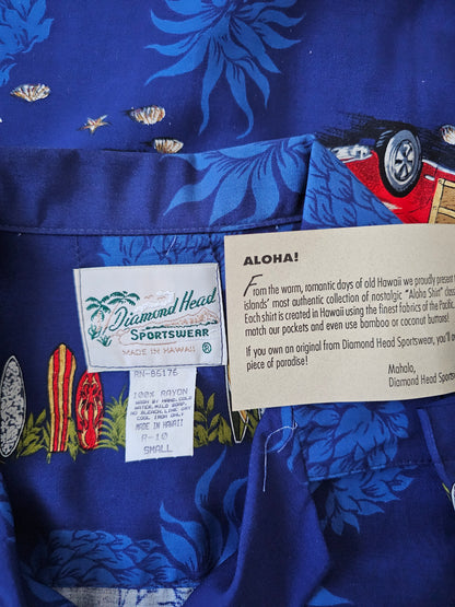 Hawaiian Rayon Shirt Vintage Diamond Head Sportswear - Made in USA (S)