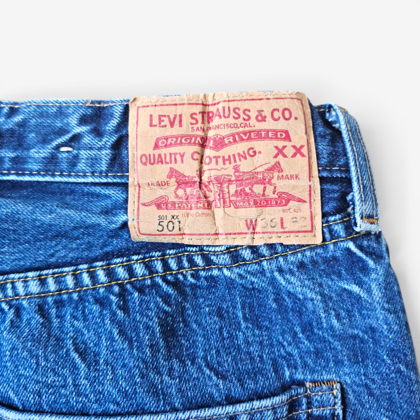 Jean LVC Levi's Vintage Clothing 501 XX 1966 Sashiko Repair - Big E Selvedge (W36L32)