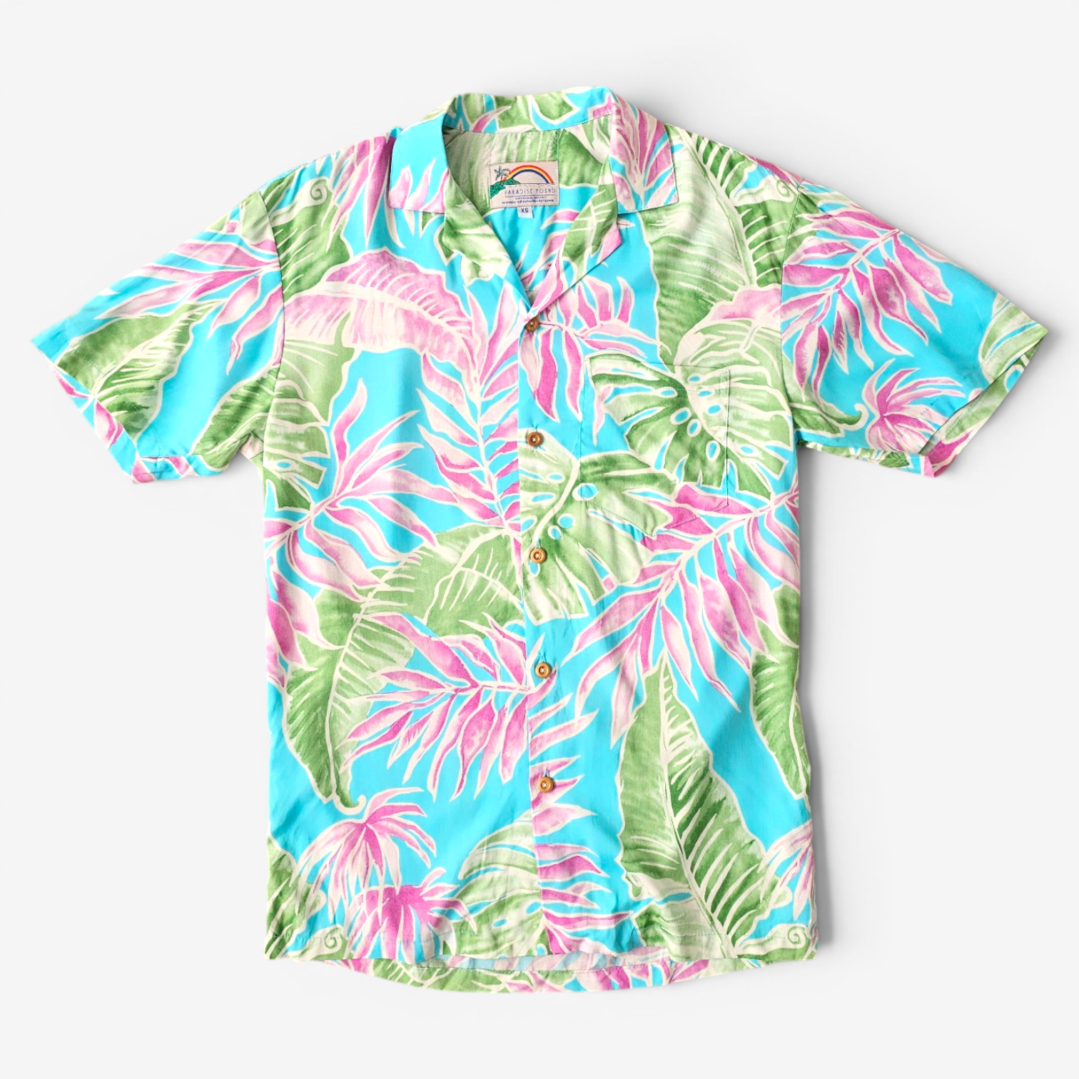Hawaiian Rayon Shirt Paradise Found Cabana Palms - Made in USA Hawaii