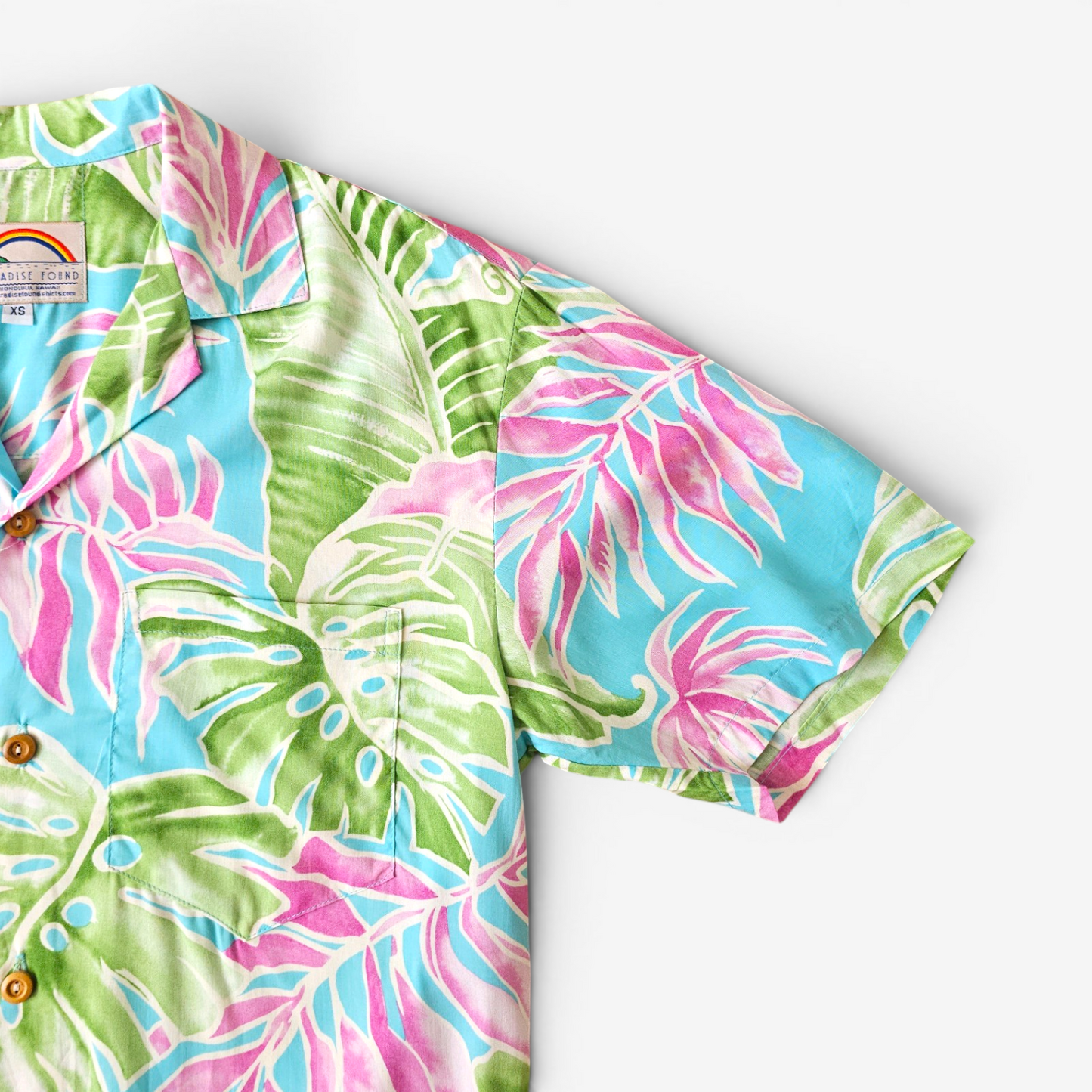 Hawaiian Rayon Shirt Paradise Found Cabana Palms - Made in USA Hawaii (XS)