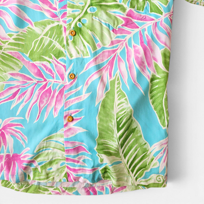 Hawaiian Rayon Shirt Paradise Found Cabana Palms - Made in USA Hawaii (XS)