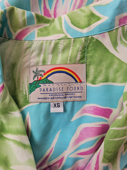 Hawaiian Rayon Shirt Paradise Found Cabana Palms - Made in USA Hawaii (XS)