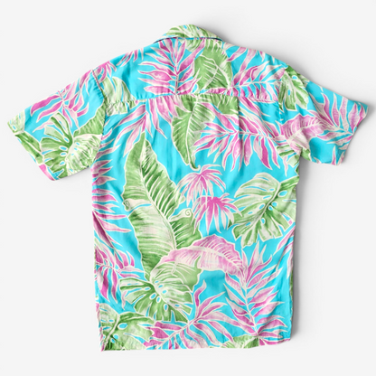 Hawaiian Rayon Shirt Paradise Found Cabana Palms - Made in USA Hawaii (XS)
