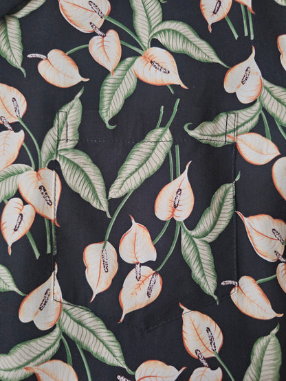 Hawaiian Rayon Shirt Paradise Found Mini Anthurium - Made in USA Hawaii (S)