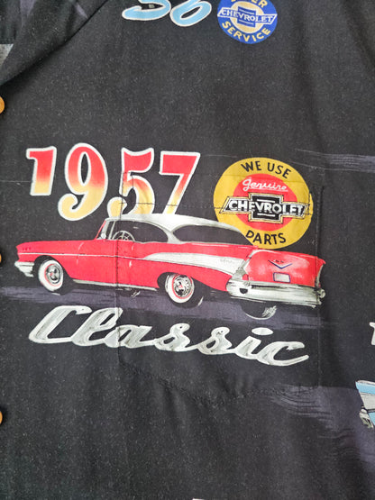 Hawaiian Rayon Shirt Vintage 90's Paradise Found Chevrolet - Made in USA Hawaii (L)