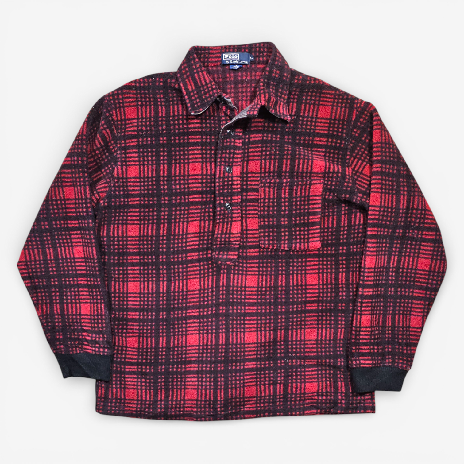 Pull Polaire Fleece Plaid Polo Ralph Lauren Vintage - Made in USA