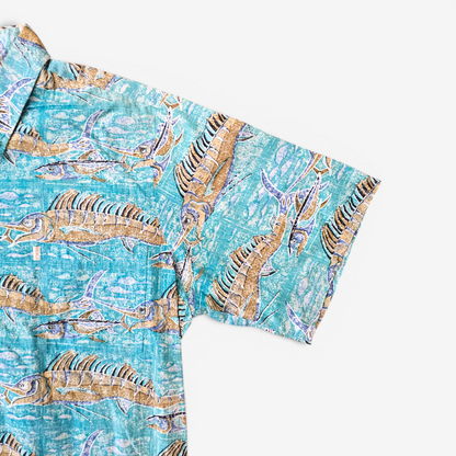 Hawaiian Shirt Vintage 1990's Kahala Avi Collection Swordfish - Made in USA Hawaii (L)