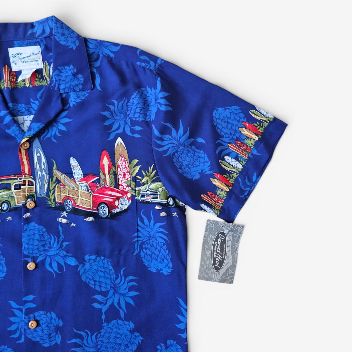 Hawaiian Rayon Shirt Vintage Diamond Head Sportswear - Made in USA (S)