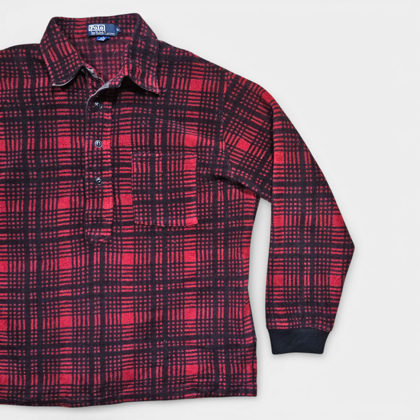 Pull Polaire Fleece Plaid Polo Ralph Lauren Vintage - Made in USA (L)