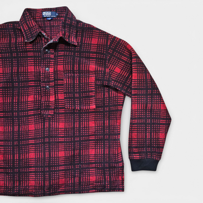 Pull Polaire Fleece Plaid Polo Ralph Lauren Vintage - Made in USA (L)