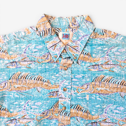 Hawaiian Shirt Vintage 1990's Kahala Avi Collection Swordfish - Made in USA Hawaii (L)