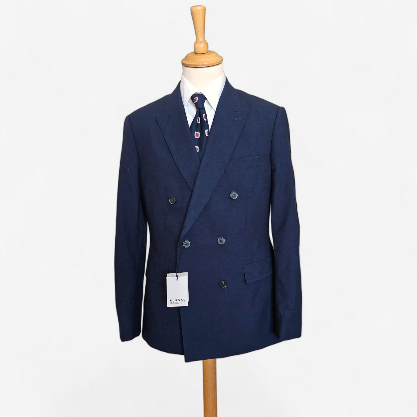 Veste blazer double breasted Fursac marine laine coton soie taille 50

