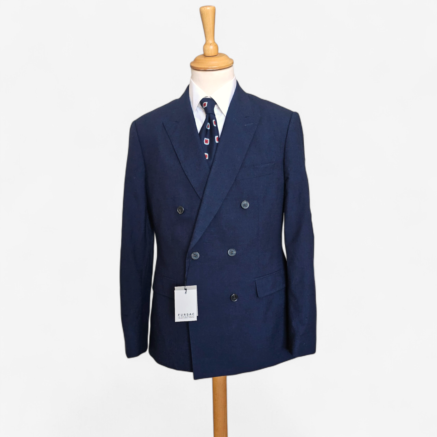 Veste blazer double breasted Fursac marine laine coton soie taille 50

