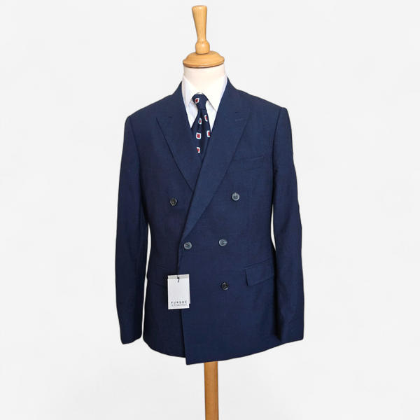 Veste Blazer Double Breasted Fursac Marine Laine Coton Soie (50)
